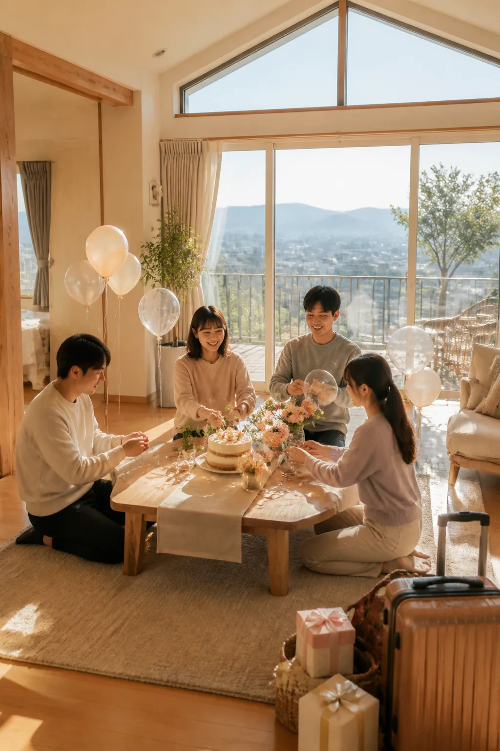 케이크와 장식으로 기념일을 준비하는 대전펜션 가족·친구 모임